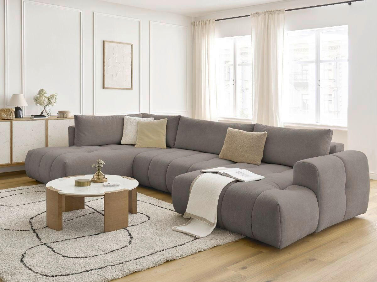 WOHNLANDSCHAFT  FUJI  Taupe Leinenoptik  - Taupe/Schwarz, MODERN, Kunststoff/Textil (204/377/160cm)