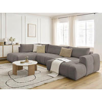 WOHNLANDSCHAFT  FUJI  Taupe Leinenoptik  - Taupe/Schwarz, MODERN, Kunststoff/Textil (204/377/160cm)