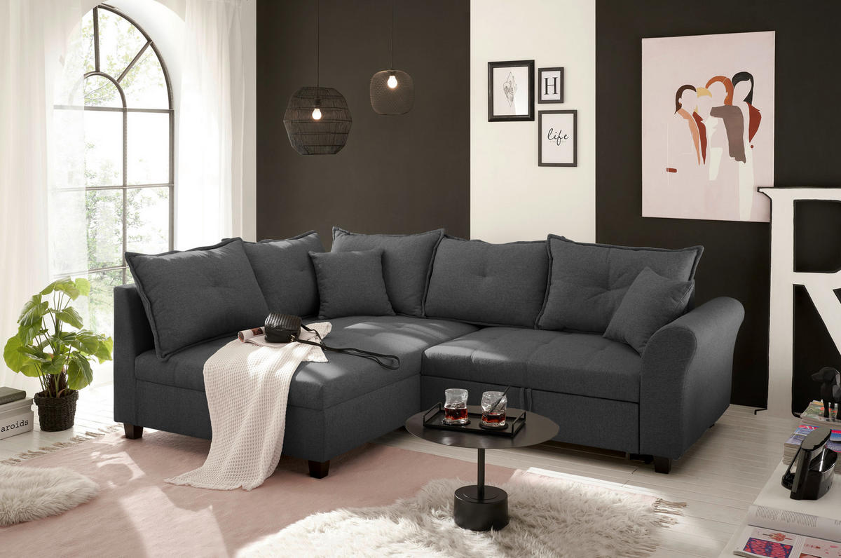 ECKSOFA in Webstoff Anthrazit  - Anthrazit/Schwarz, Modern, Kunststoff/Textil (175/252cm) - Livetastic