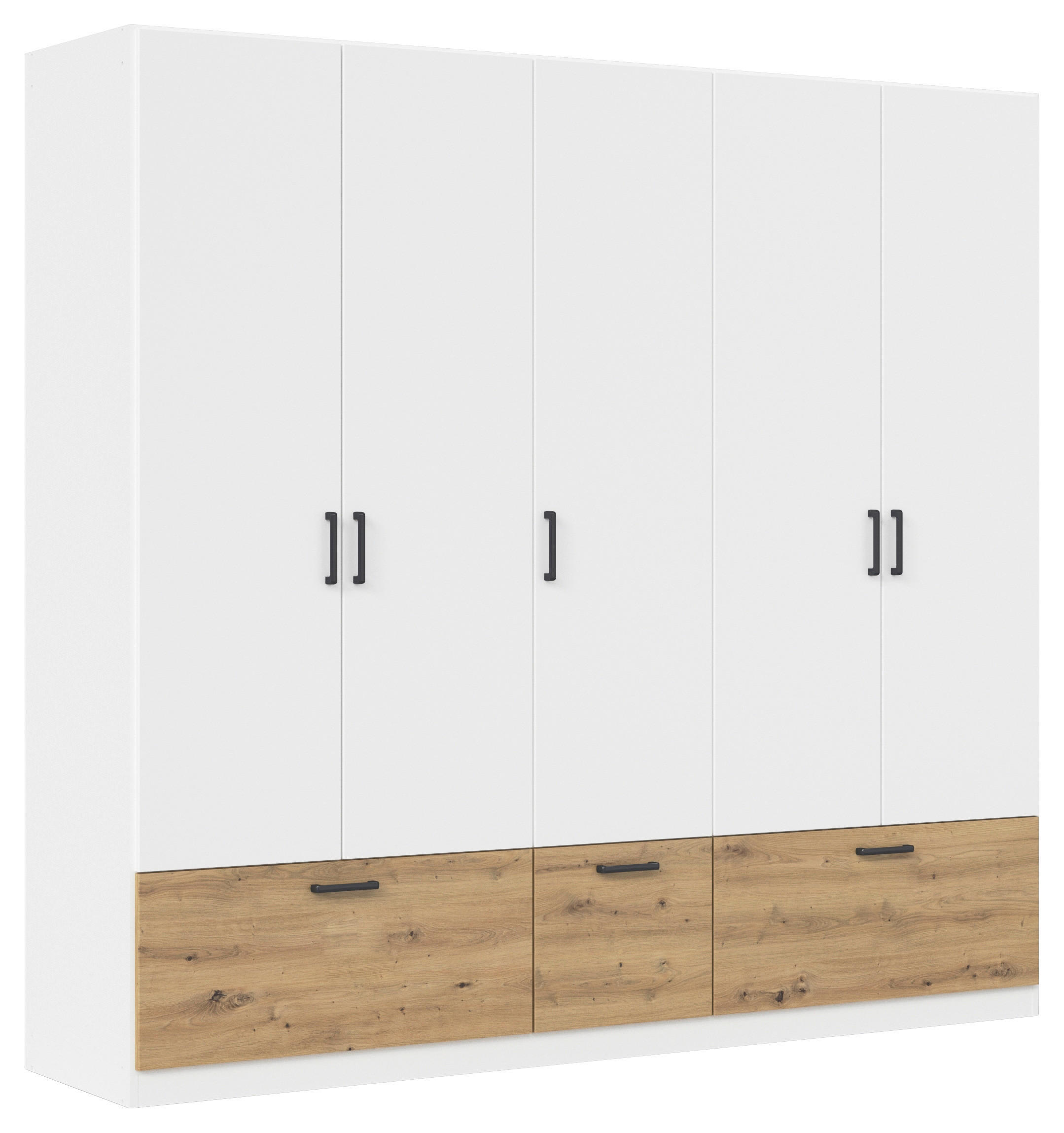 KLEIDERSCHRANK 226/210/54 cm 5-türig Weiß, Eiche Artisan  - Weiß/Eiche Artisan, Basics, Holzwerkstoff/Metall (226/210/54cm) - Rauch Möbel