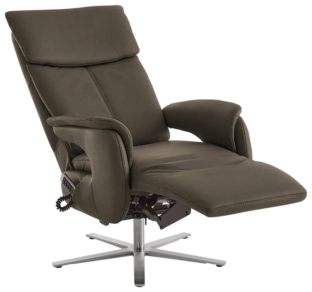RELAXSESSEL in Leder Graubraun  - Edelstahlfarben/Graubraun, Design, Leder/Metall (70/124/85cm) - Cantus