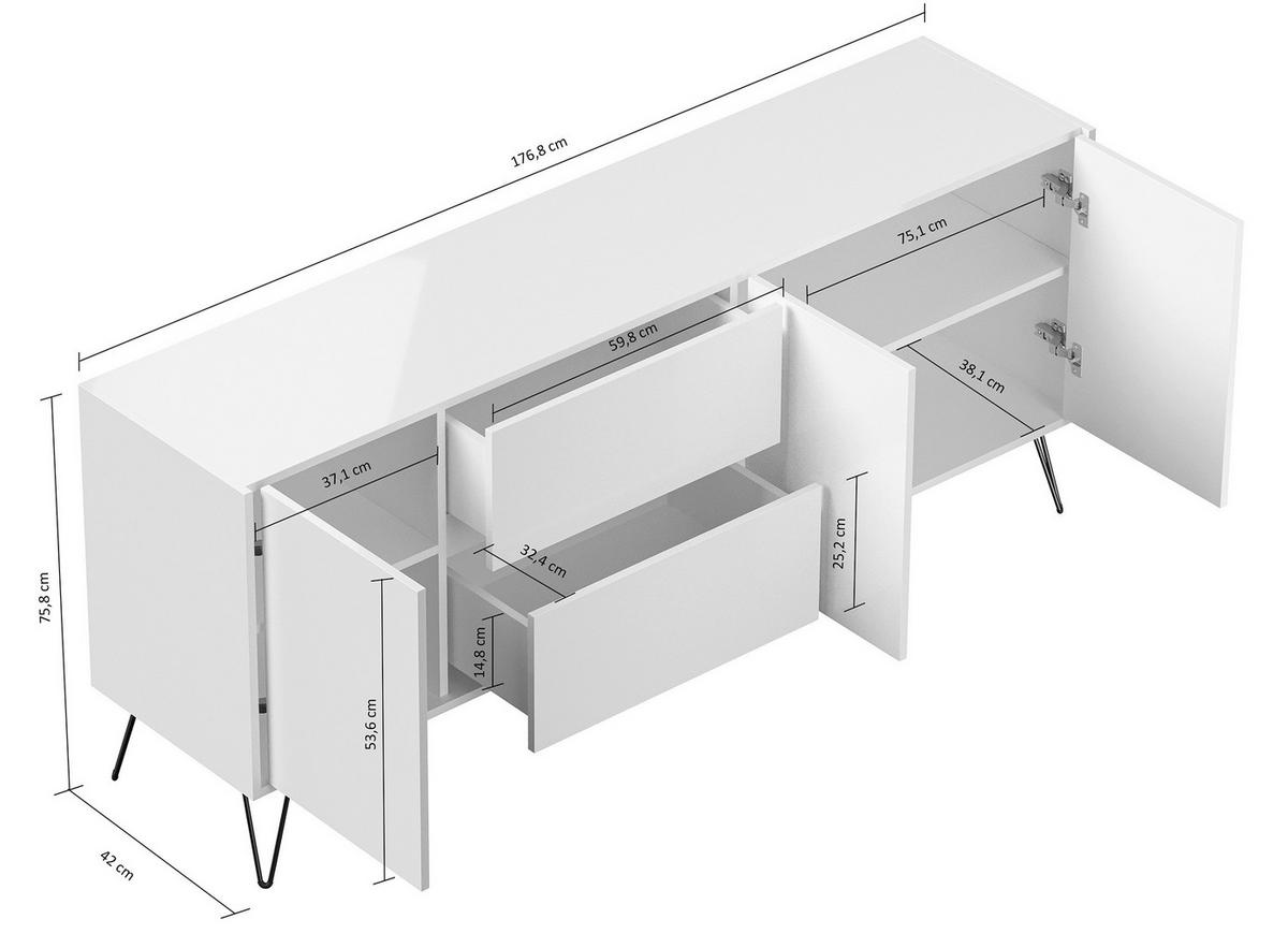 SIDEBOARD Posseik Industrial 177/75,8/42 cm 2 Schublade(n)  - Eichefarben/Graphitfarben, Design, Holzwerkstoff/Metall (177/75,8/42cm) - MID.YOU