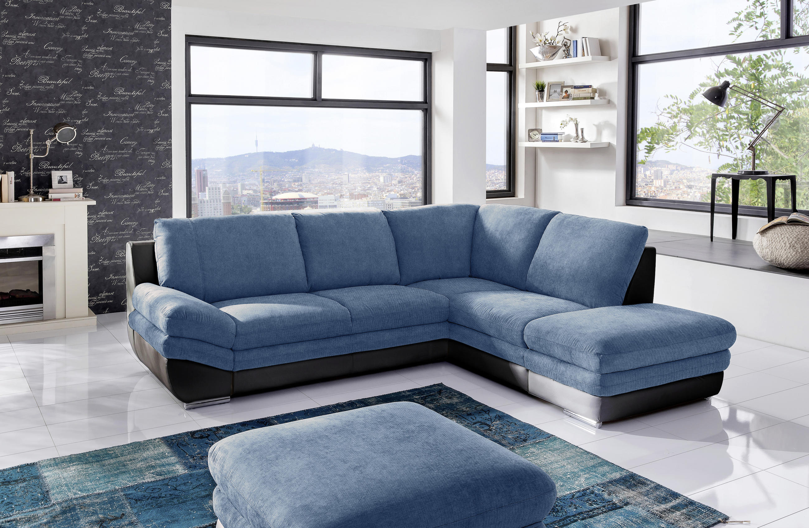 WOHNLANDSCHAFT in Blau, Schwarz  - Chromfarben/Blau, Modern, Textil/Metall (264/221cm) - MID.YOU