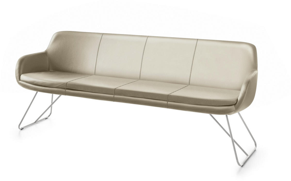 SITZBANK 200/87/65 cm Echtleder Sandfarben Metall  - Sandfarben/Edelstahlfarben, Design, Leder/Metall (200/87/65cm) - Musterring