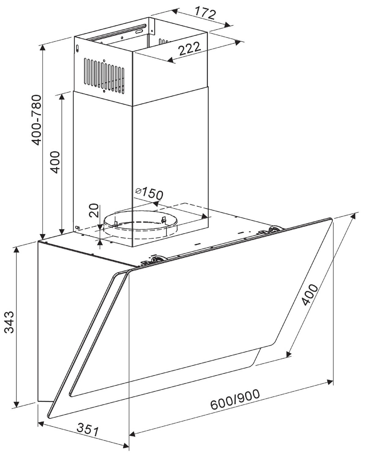 DUNSTABZUGSHAUBE CH77060WA  - Weiß, Trend, Glas/Metall (60/74,3-112,3/31,3cm) - Respekta