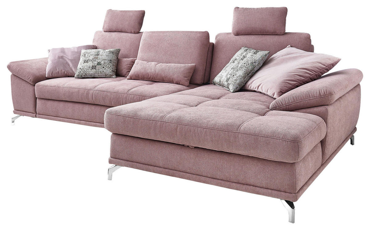 ECKSOFA Flieder Flachgewebe Bettkasten, Schlaffunktion, Sitztiefenverstellung, Kopfstütze, Liegefläche im Originalstoff  - Silberfarben/Flieder, KONVENTIONELL, Textil/Metall (301/176cm) - Sit & More