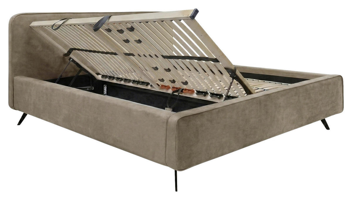 POLSTERBETT 200/200 cm,  in Braun, Lattenrost, Bettkasten,  - Schwarz/Braun, MODERN, Holz/Textil (200/200cm) - MID.YOU