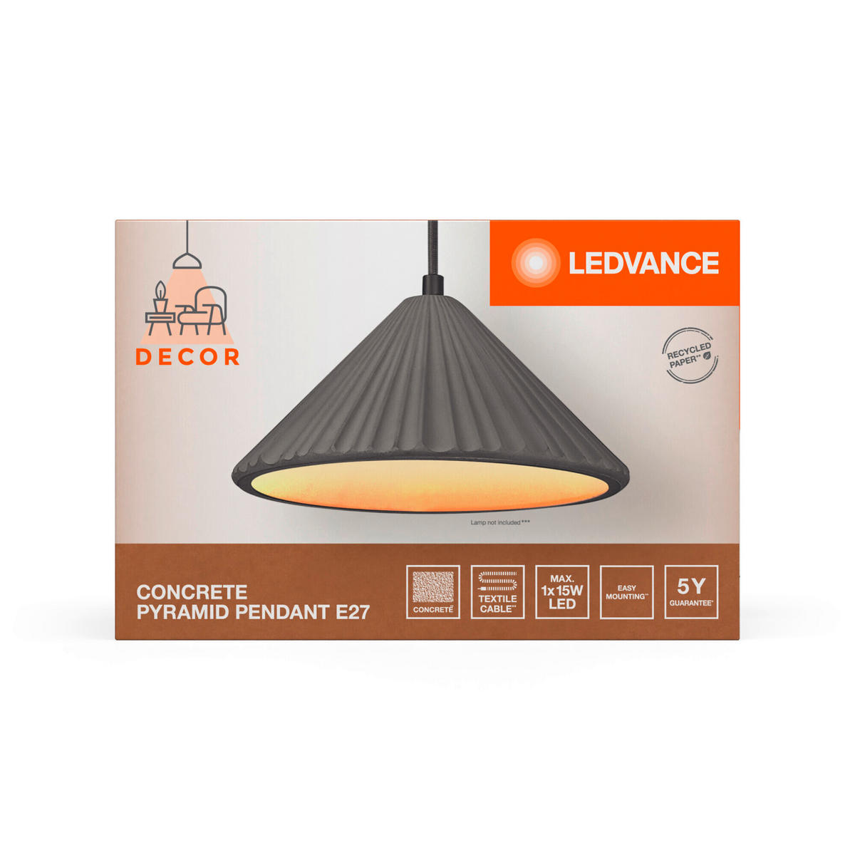 PENDELLEUCHTE 25/117,5 cm   - Dunkelgrau, KONVENTIONELL, Stein/Metall (25/117,5cm) - Ledvance