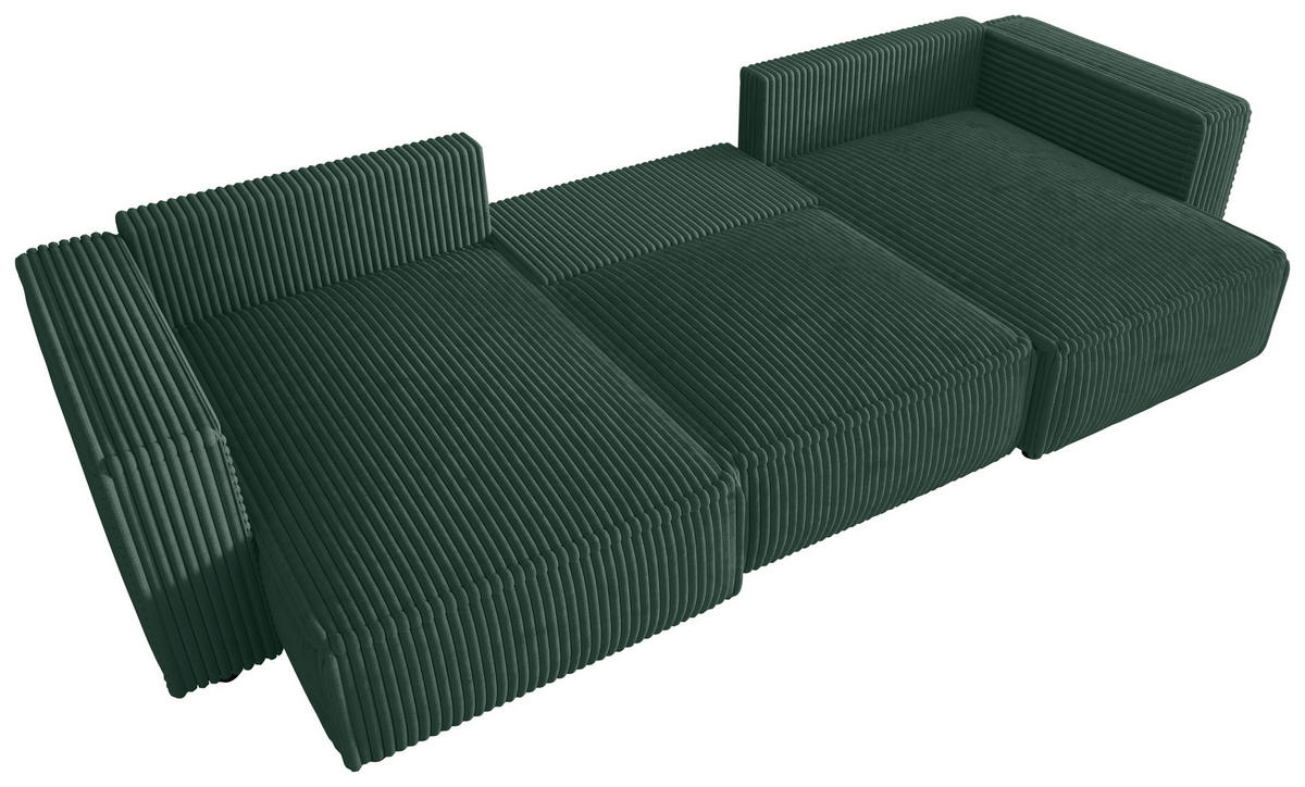 WOHNLANDSCHAFT Dunkelgrün Cord  - Dunkelgrün/Schwarz, MODERN, Kunststoff/Textil (153/350/153cm) - Xora