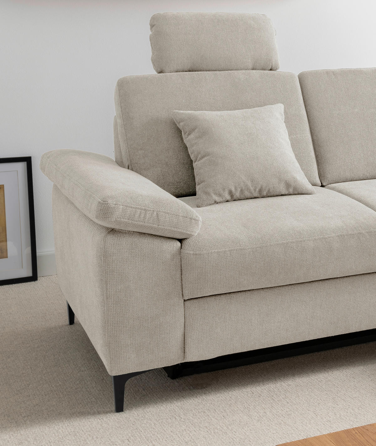 ECKSOFA Chenille Naturfarben  - Schwarz/Naturfarben, Konventionell, Textil/Metall (245/151cm) - Livetastic