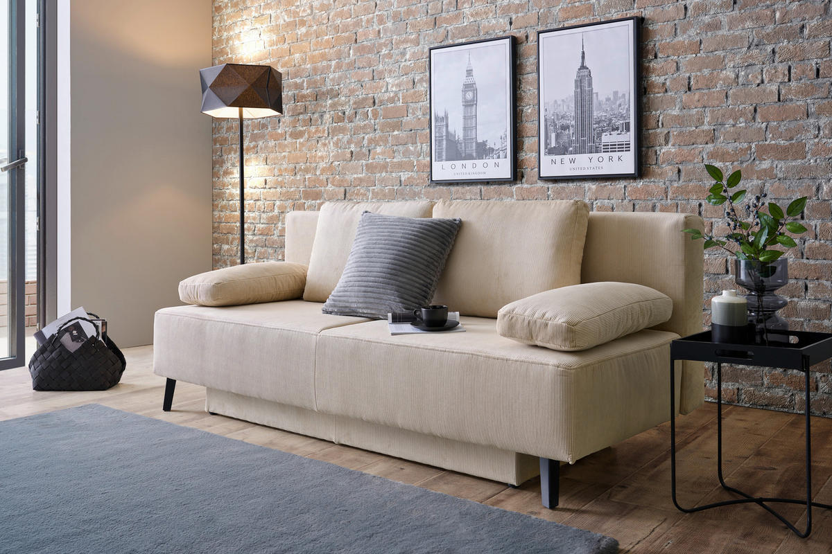 SCHLAFSOFA Spicy in Cord Beige  - Beige/Schwarz, Design, Textil/Metall (193/85/88cm) - Novel