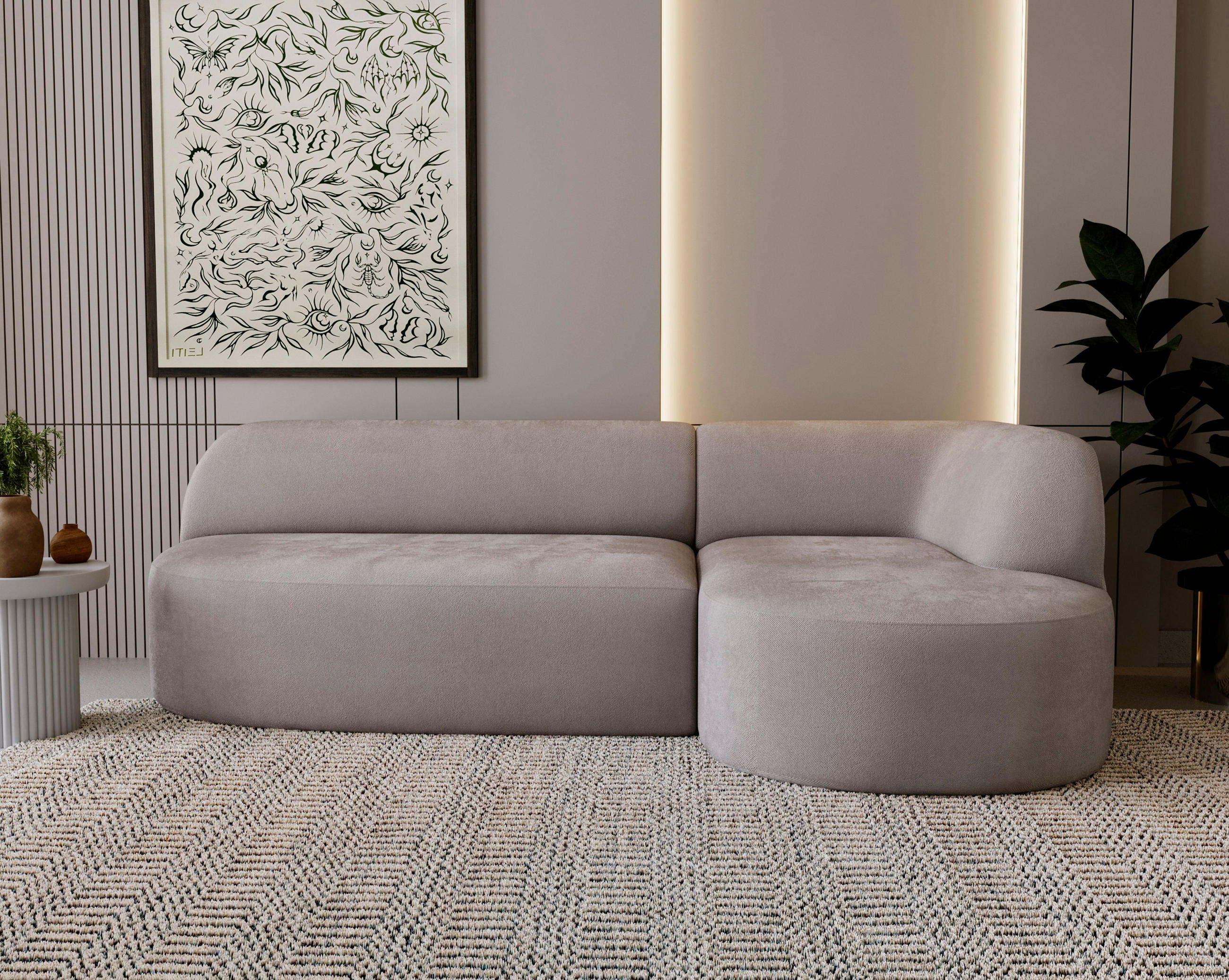 ECKSOFA  LEILA Taupe Chenille  - Taupe/Schwarz, Design, Kunststoff/Textil (218/156cm) - Livetastic