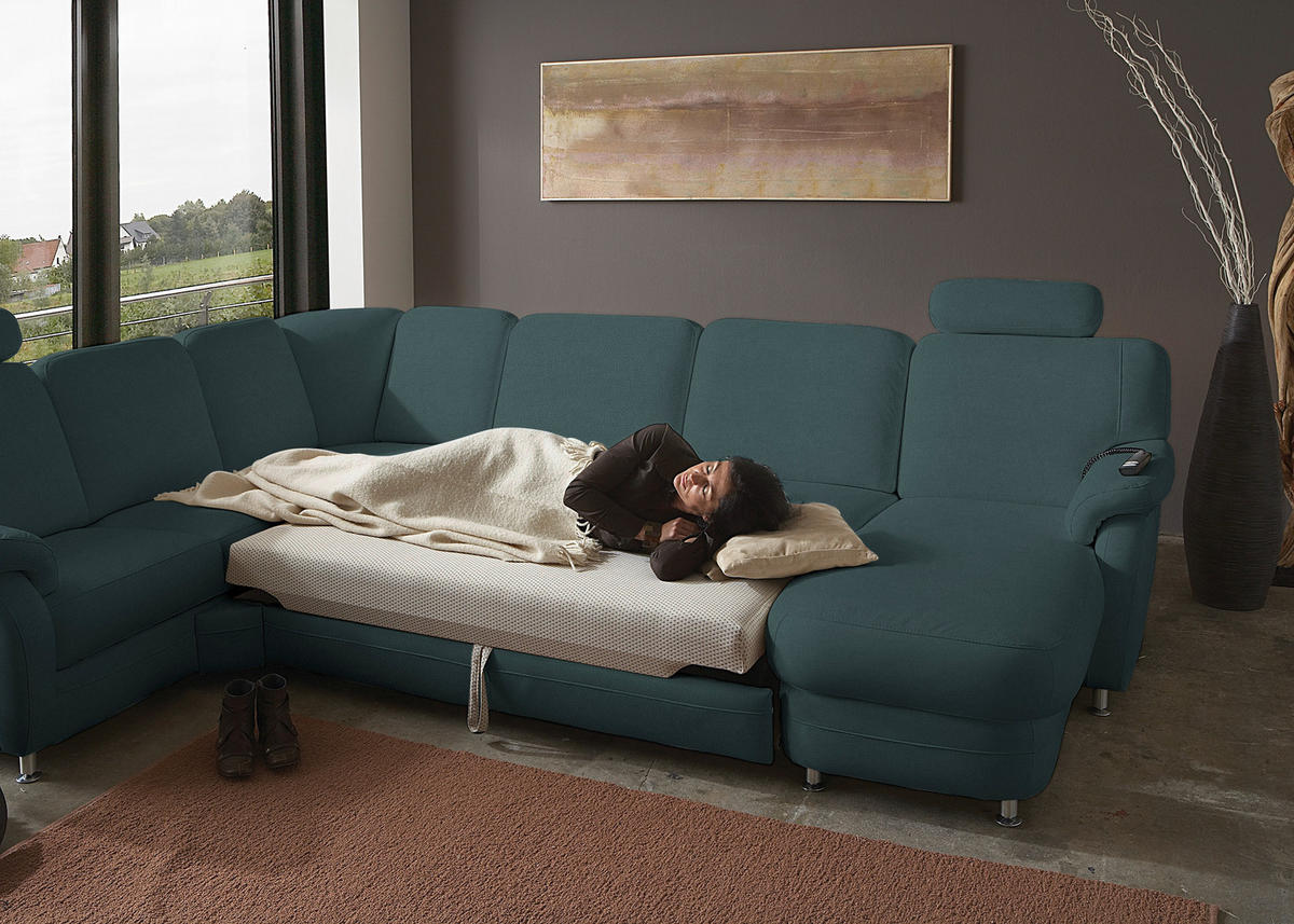 WOHNLANDSCHAFT Echtleder Graublau  - Graublau/Alufarben, Konventionell, Leder/Metall (239/329/165cm) - Beldomo Premium