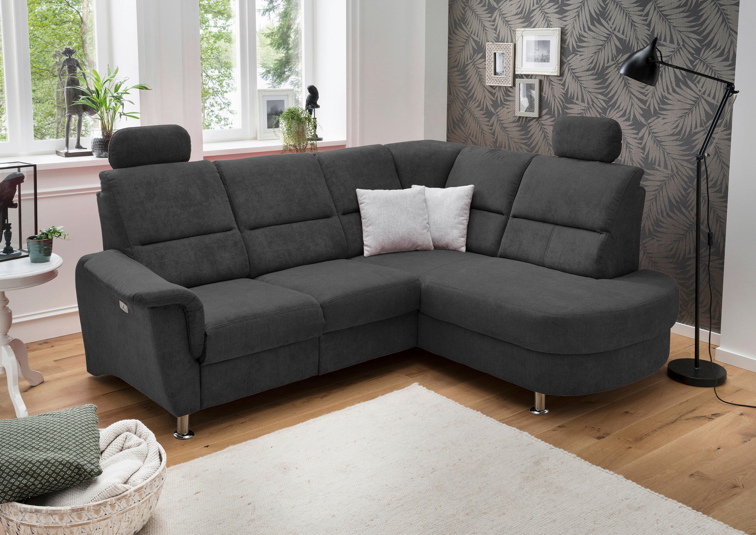 ECKSOFA  in Mikrofaser Schwarz  231/184 cm  - Chromfarben/Schwarz, KONVENTIONELL, Textil/Metall (231/184cm) - Livetastic