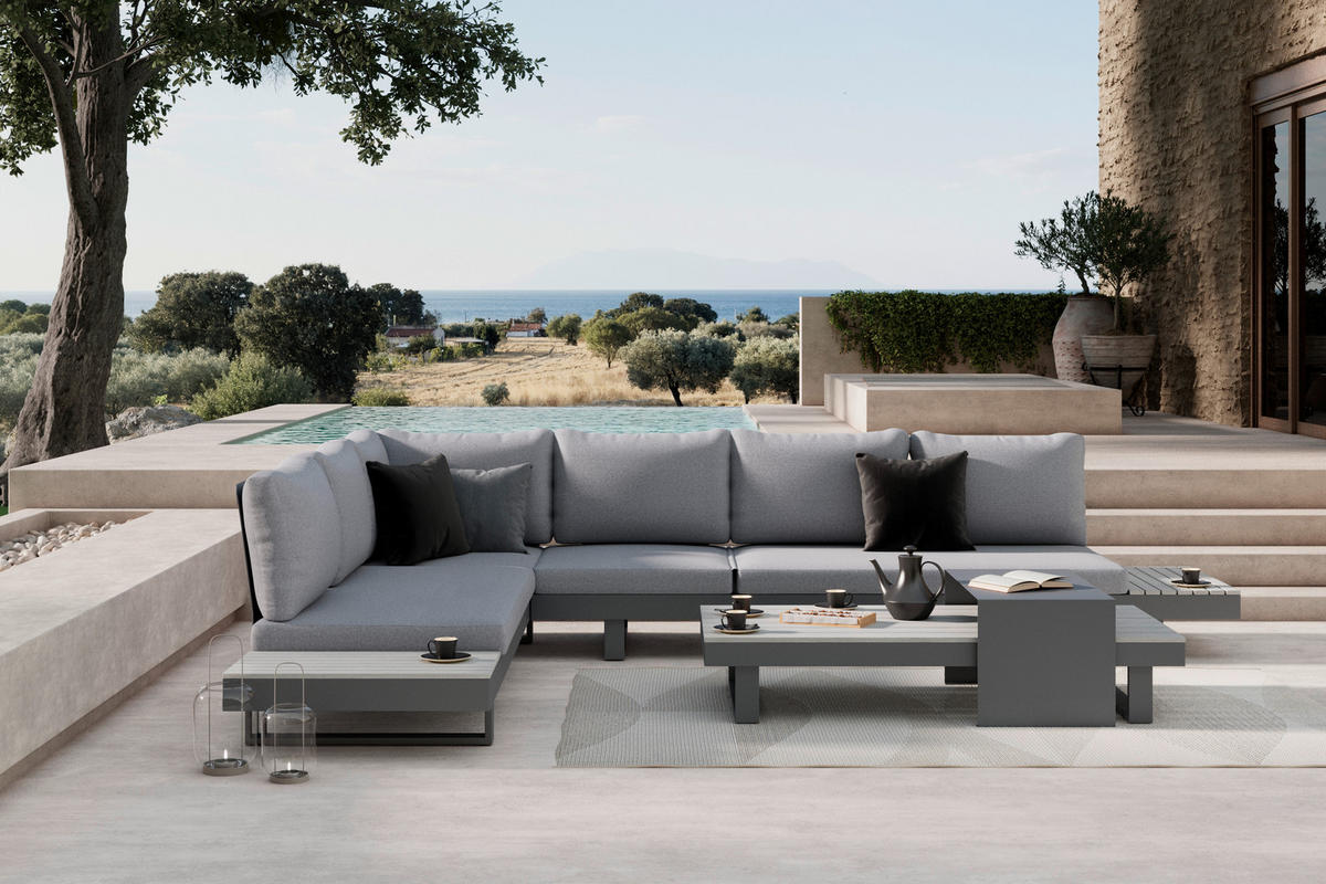 LOUNGEGARNITUR 245/329 cm Aluminium  - Dunkelgrau/Anthrazit, MODERN, Kunststoff/Textil (245/329cm) - Ambia Garden