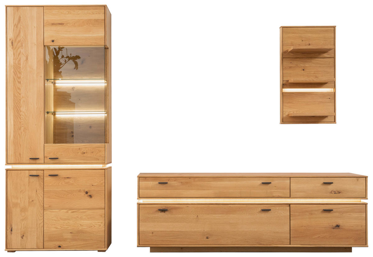 WOHNWAND  in Wildeiche 276/202/51 cm  - Wildeiche/Anthrazit, Natur, Glas/Holz (276/202/51cm) - MID.YOU