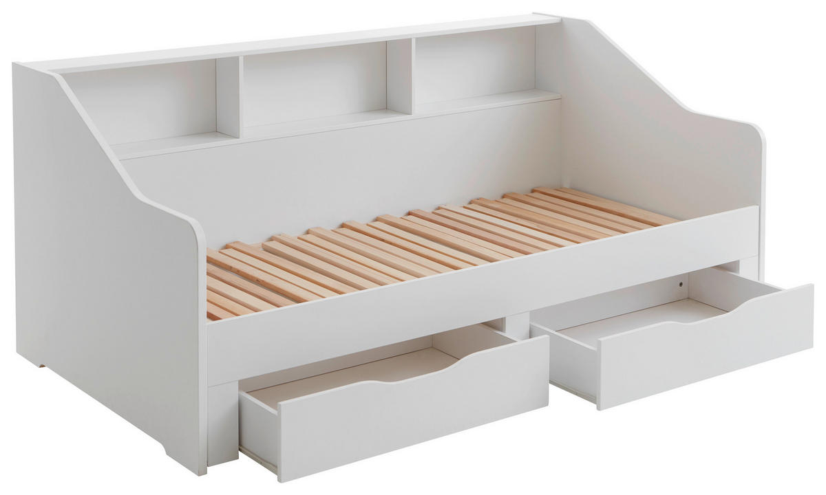 AUSZIEHBETT 90-180/200 cm Weiss  - Weiss/Buchefarben, Konventionell, Holzwerkstoff (90-180/200cm) - Carryhome