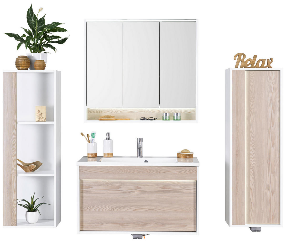 BADEZIMMER  in 90 cm  - Eschefarben/Weiß, KONVENTIONELL, Glas/Holzwerkstoff (90cm) - Voleo