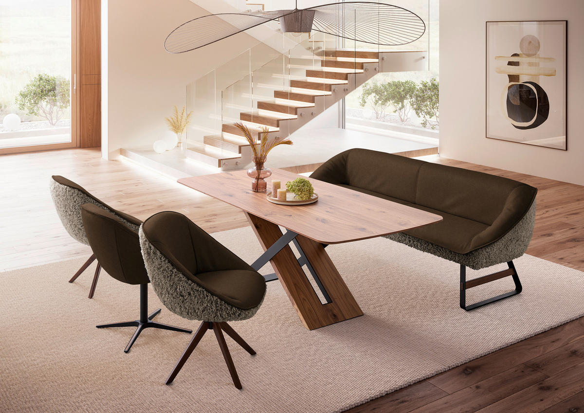 ARMLEHNSTUHL  Beinauswahl, Lederauswahl, Stoffauswahl, inklusive Armlehnen, automatische Rückholfunktion, gepolsterte Armlehnen, Sitzfläche 320° drehbar Hochflor Echtleder  - Nussbaumfarben/Braun, Design, Leder/Holz (61/89/70cm) - Koinor