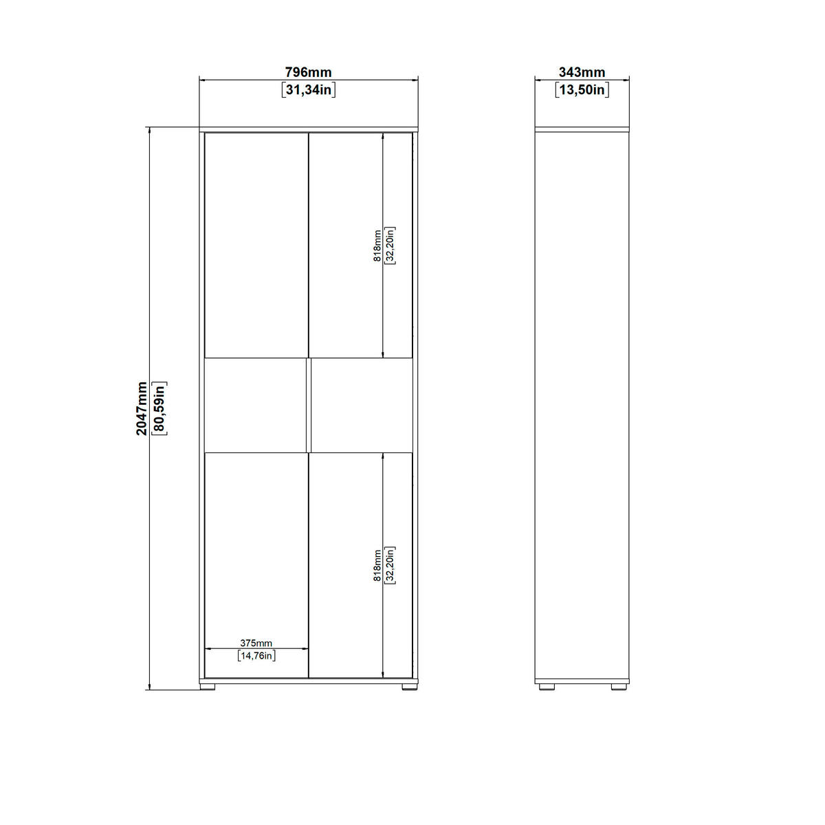 AKTENSCHRANK 79,6/207,7/34,3 cm  - Weiss/Eichefarben, Modern, Holzwerkstoff (79,6/207,7/34,3cm) - MID.YOU