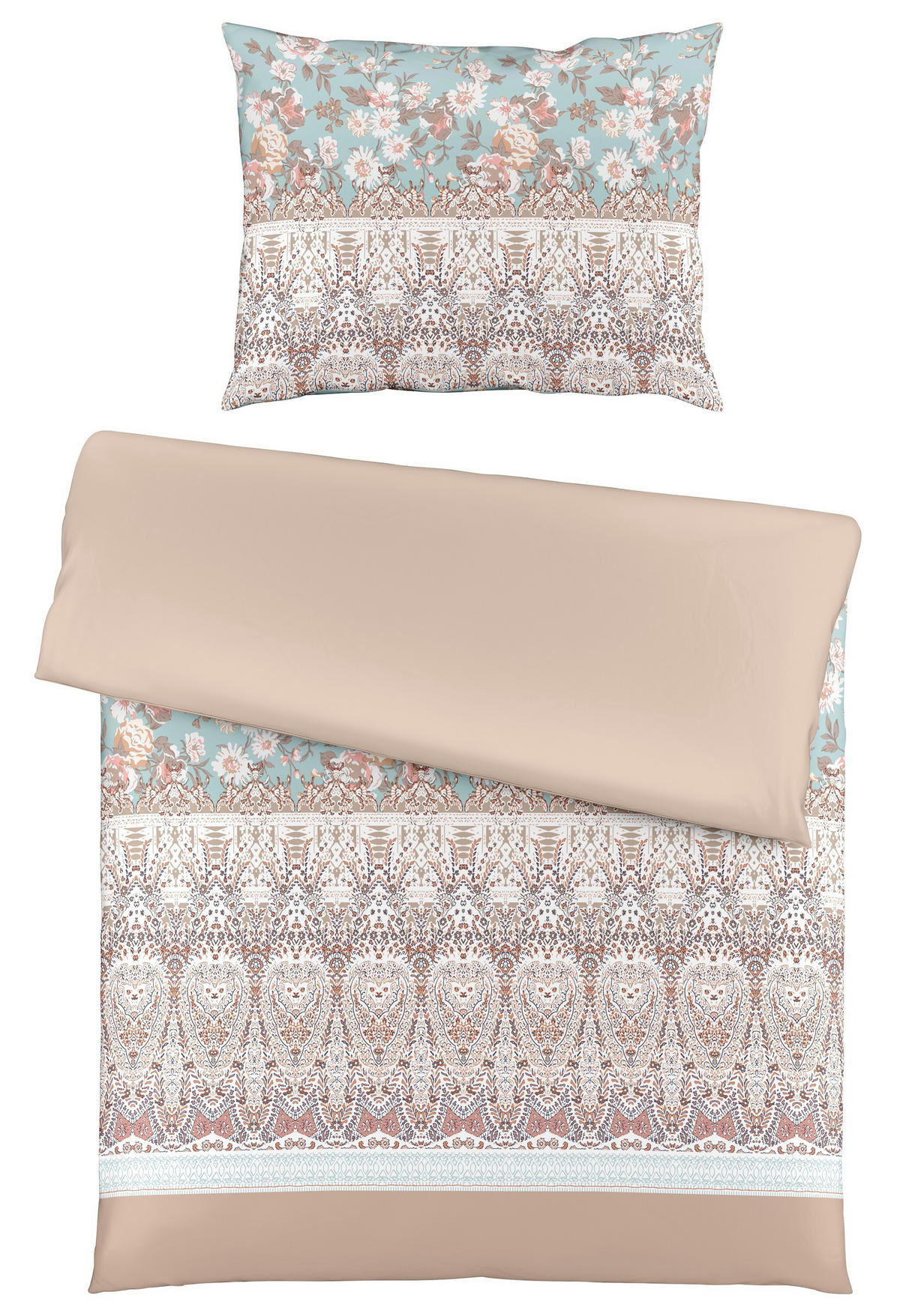 POSTEĽNÁ BIELIZEŇ, makosatén, krémová, sivá, biela, pastelová modrá, 140/200 cm  - sivá/biela, Romantik / Landhaus, textil (140/200cm) - Novel