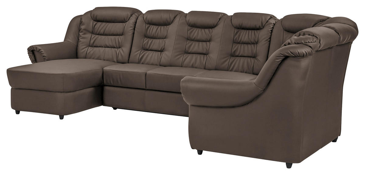 WOHNLANDSCHAFT in Lederlook Braun  - Schwarz/Braun, Konventionell, Kunststoff/Textil (165/333/216cm) - Livetastic