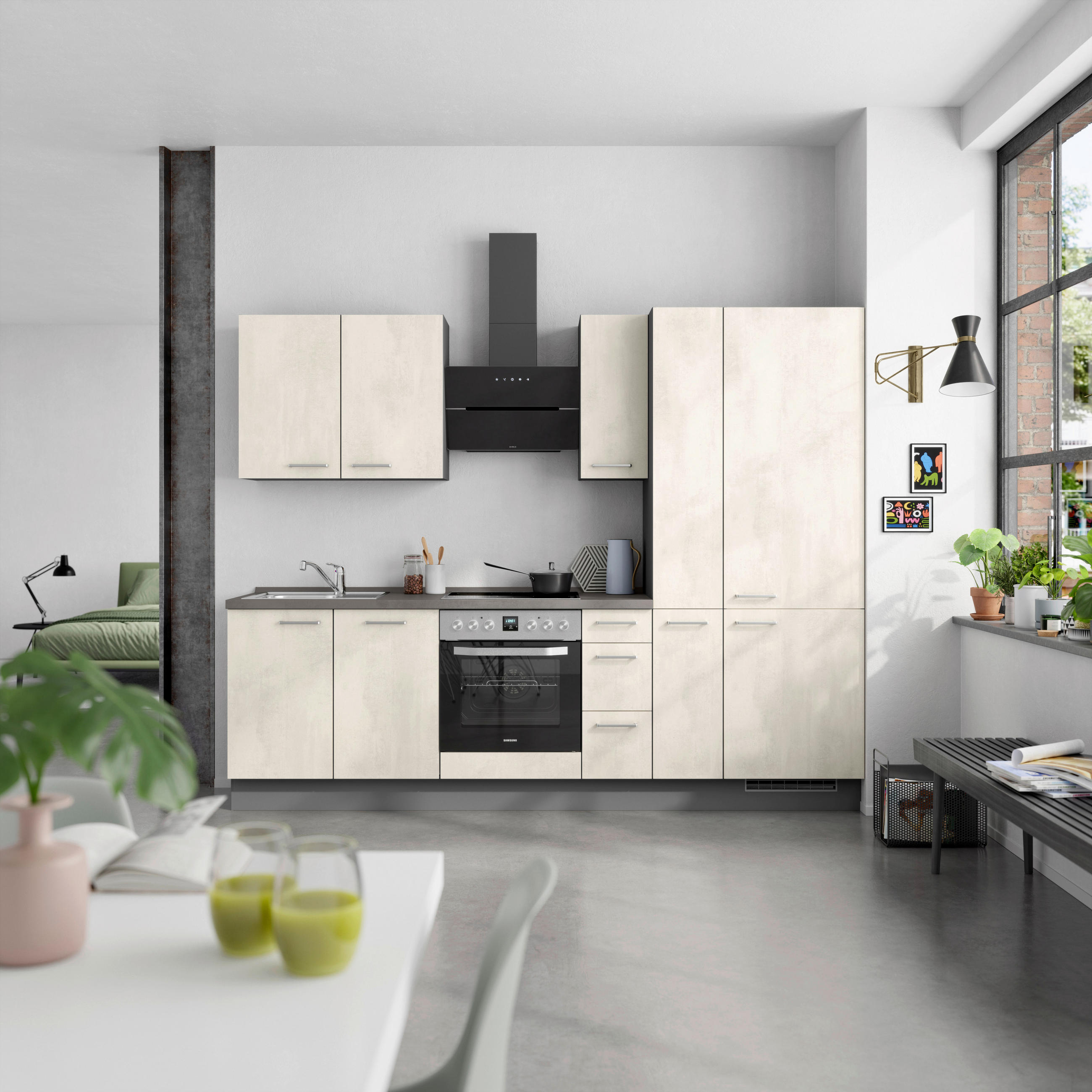 KÜCHENBLOCK Riva 270 cm  in Weiß, Schieferfarben  - Schieferfarben/Edelstahlfarben, MODERN, Holzwerkstoff/Metall (270cm) - Nobilia