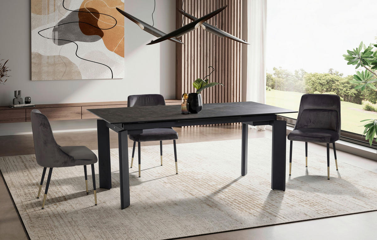 ESSTISCH in Keramik 180/95/77 cm  - Schwarz, Design, Keramik/Metall (180/95/77cm) - MID.YOU
