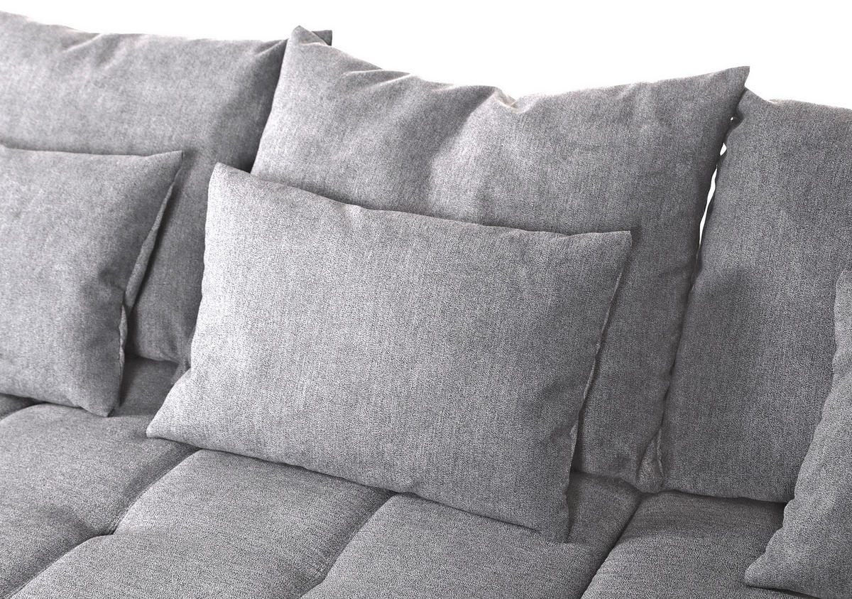 ECKSOFA in Flachgewebe Hellgrau  - Hellgrau/Schwarz, Konventionell, Textil/Metall (300/205cm) - MID.YOU