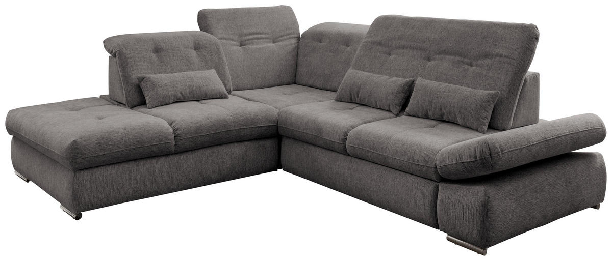 ECKSOFA in Chenille Braun, Grau  - Chromfarben/Braun, Design, Textil/Metall (254/280cm) - Livetastic