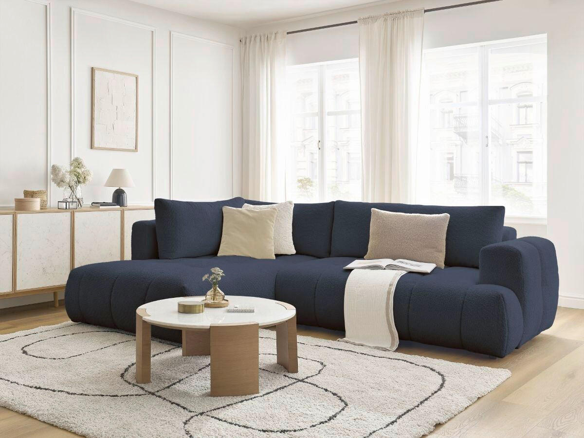 ECKSCHLAFSOFA FUJI Bouclé Dunkelblau  inkl.  - Schwarz/Dunkelblau, MODERN, Kunststoff/Textil (204/282cm)