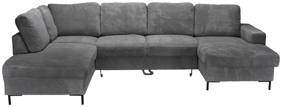 WOHNLANDSCHAFT Dunkelgrau Cord  - Dunkelgrau/Schwarz, KONVENTIONELL, Textil/Metall (197/303/148cm) - Carryhome