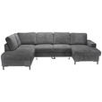 WOHNLANDSCHAFT Dunkelgrau Cord  - Dunkelgrau/Schwarz, KONVENTIONELL, Textil/Metall (197/303/148cm) - Carryhome