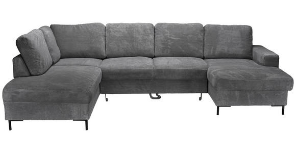 WOHNLANDSCHAFT Dunkelgrau Cord - Dunkelgrau/Schwarz, KONVENTIONELL, Textil/Metall (197/303/148cm) - Carryhome