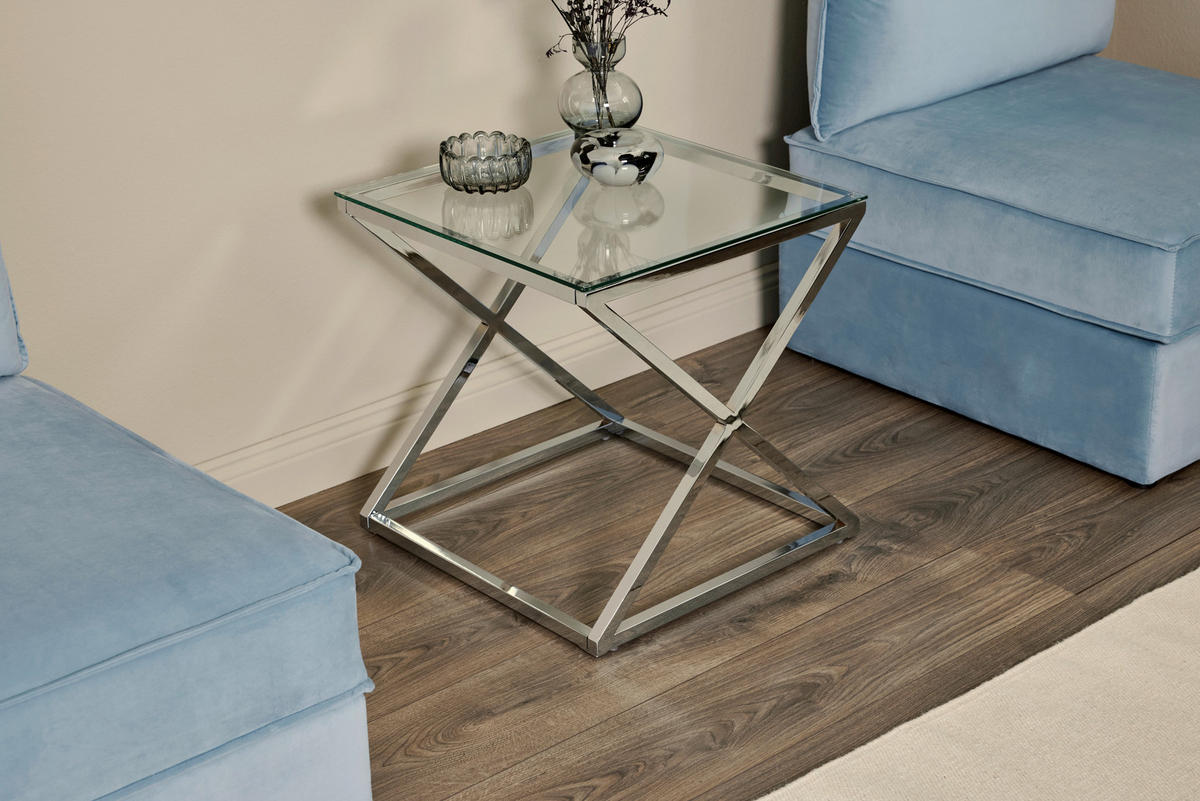 BEISTELLTISCH 50/50/50 cm Chromfarben quadratisch  - Chromfarben, MODERN, Glas/Metall (50/50/50cm) - Livetastic