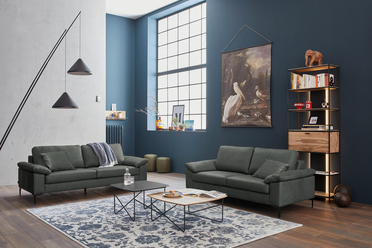 2,5-SITZER  in Echtleder Fango   - Fango/Schwarz, Design, Leder/Metall (204/83/97cm) - Schöner Wohnen