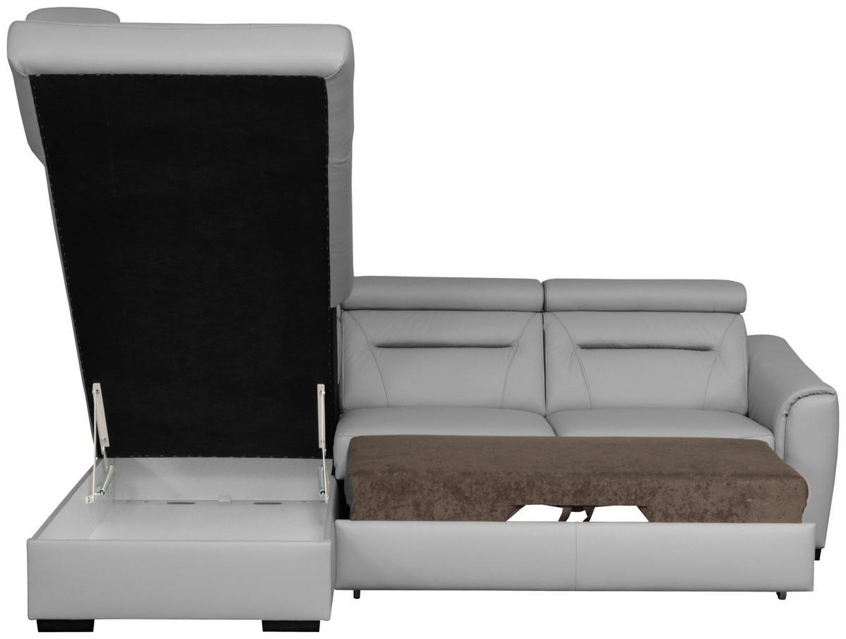 ECKSOFA  in Lederlook Echtleder Platinfarben  - Platinfarben/Wengefarben, Design, Leder/Holz (212/260cm) - Celina Home