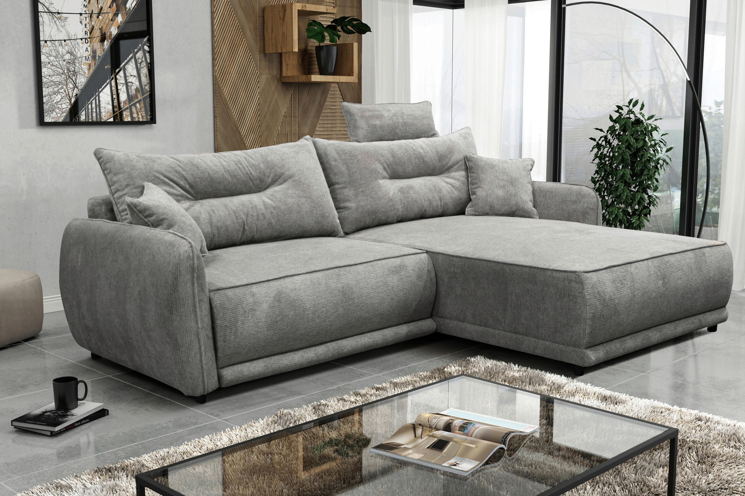 ECKSOFA in Struktur Grau  264/195 cm  - Beige/Schwarz, Design, Kunststoff/Textil (264/195cm) - MID.YOU