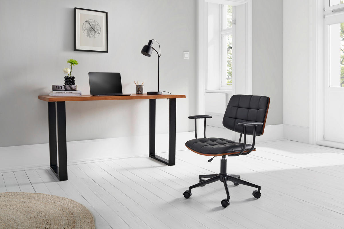 DREHSTUHL Lederlook Schwarz, Walnussfarben  - Walnussfarben/Schwarz, MODERN, Holz/Kunststoff (65/79-86,5/59cm) - Livetastic