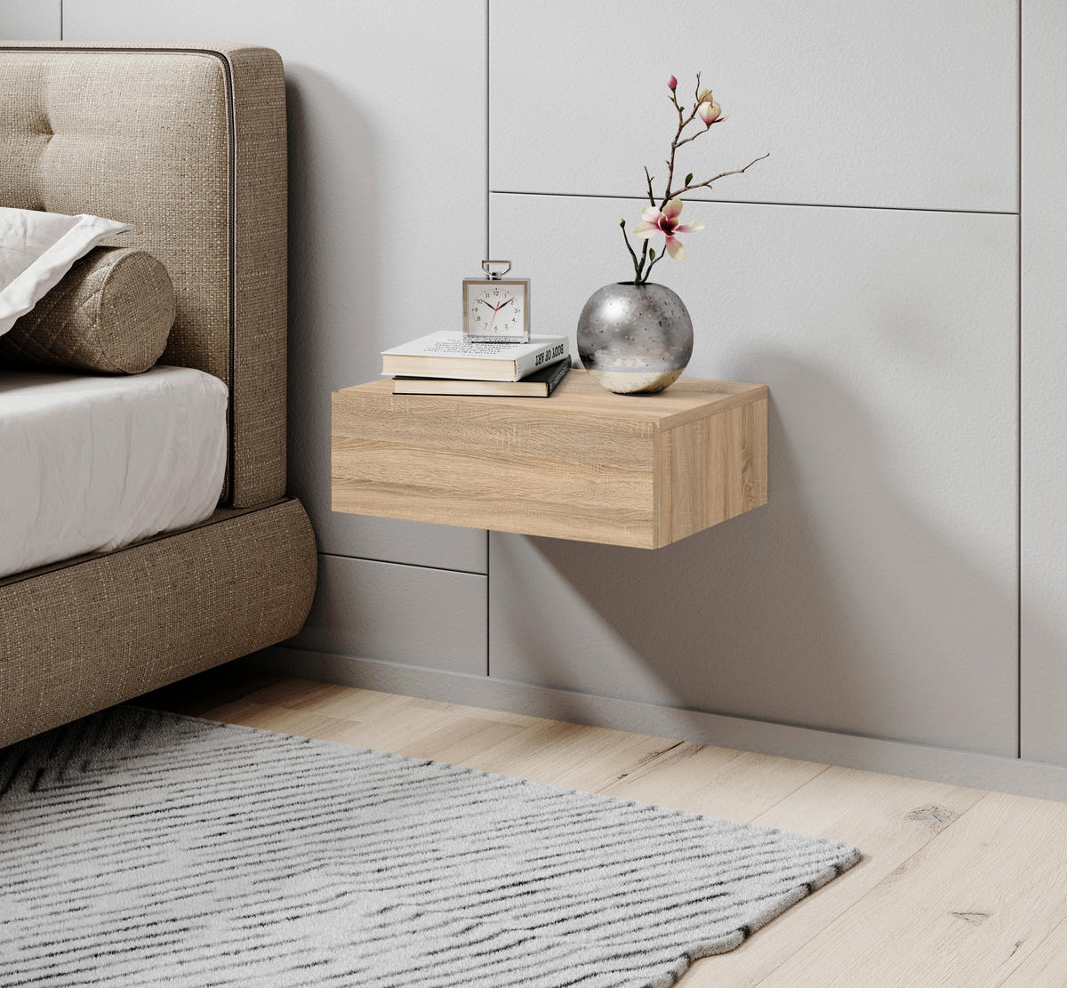 NOČNÝ STOLÍK, dub sonoma, 42/14/30 cm - farba duba/dub sonoma, Modern, kompozitné drevo (42/14/30cm) - Livetastic