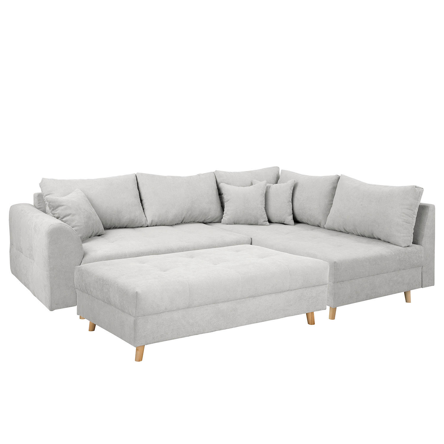 ECKSOFA inkl. Hocker Ariella Hellgrau Mikrofaser  - Hellgrau/Naturfarben, Design, Holz/Textil (161/231cm) - Livetastic