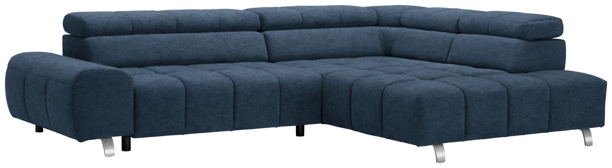 ECKSOFA Dunkelblau Webstoff  - Dunkelgrau/Silberfarben, Design, Textil/Metall (295/201cm) - Hom`in