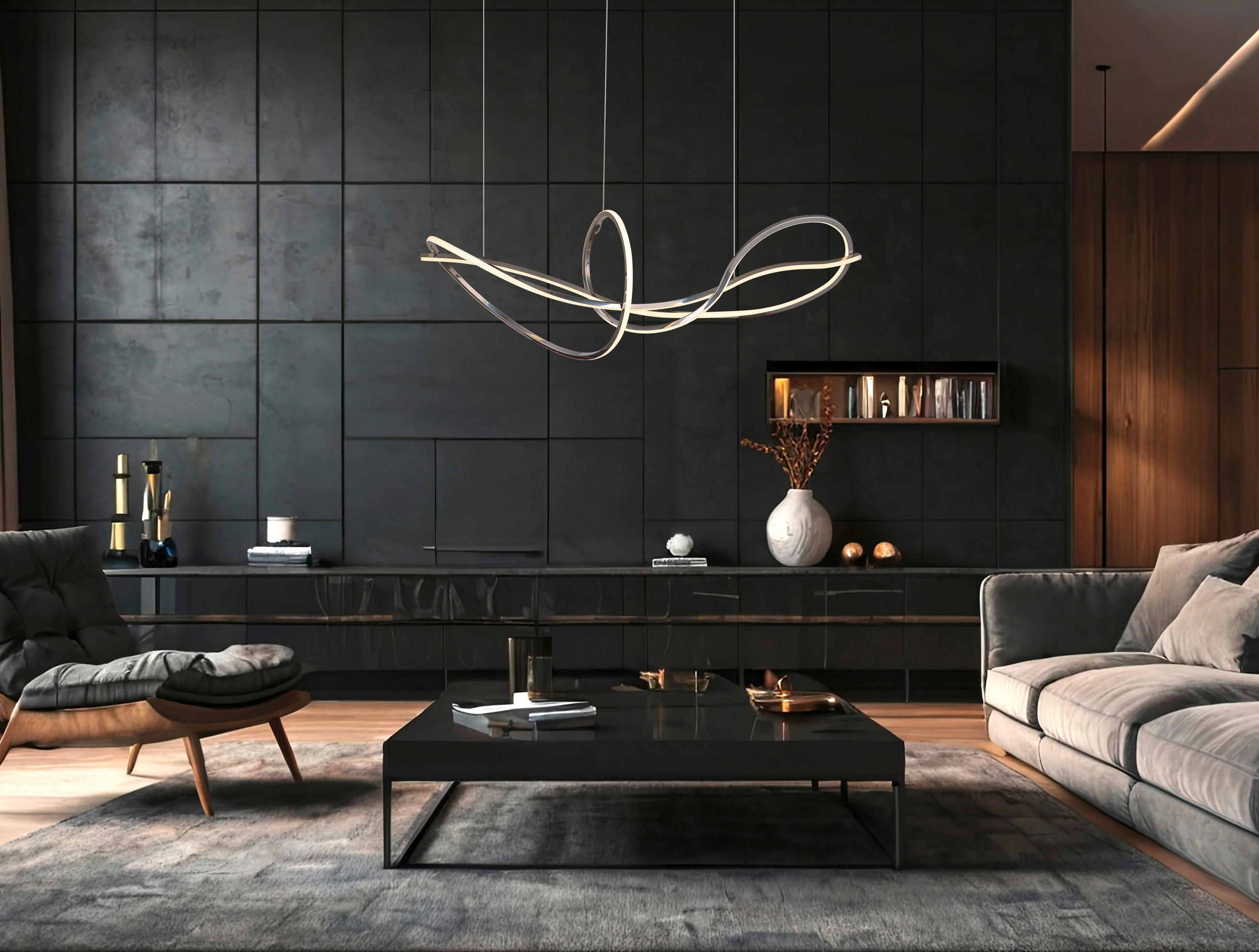LED-HÄNGELEUCHTE 110/33/120 cm  - Chromfarben/Weiß, Design, Kunststoff/Metall (110/33/120cm)