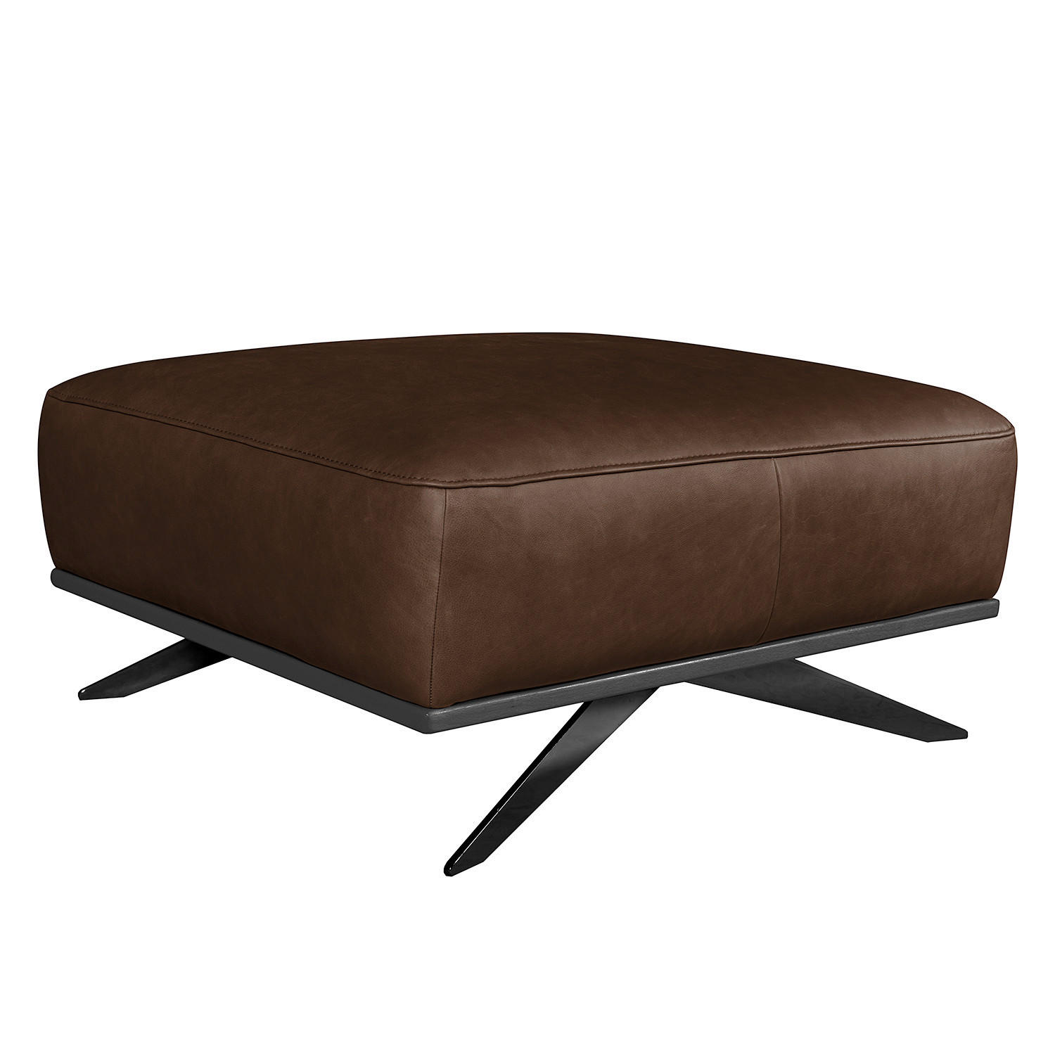 HOCKER in Leder Dunkelbraun  - Dunkelbraun/Schwarz, Design, Leder/Metall (95/46/80cm) - Livetastic