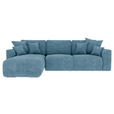 ECKSOFA in Samt Blau  - Chromfarben/Blau, KONVENTIONELL, Kunststoff/Textil (195/293cm) - Carryhome