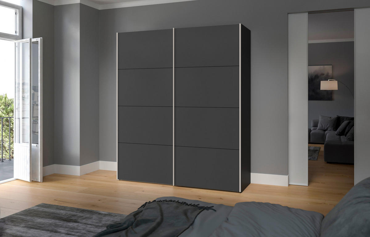 SCHWEBETÜRENSCHRANK 203/236/65 cm 2-türig Anthrazit, Schwarz  - Edelstahlfarben/Anthrazit, Design, Holzwerkstoff (203/236/65cm) - Boxxx