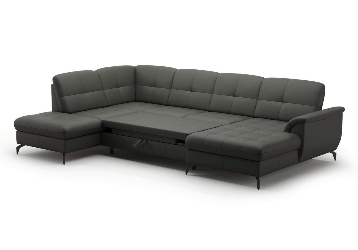 WOHNLANDSCHAFT Anthrazit Echtleder  - Anthrazit/Schwarz, MODERN, Leder/Metall (212/319/164cm) - Sit & More