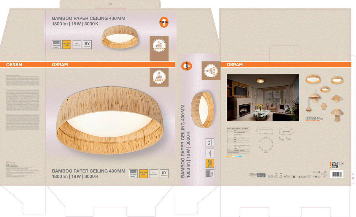 LED-DECKENLEUCHTE 40/12 cm   - Hellbraun, Natur, Naturmaterialien/Metall (40/12cm) - Osram