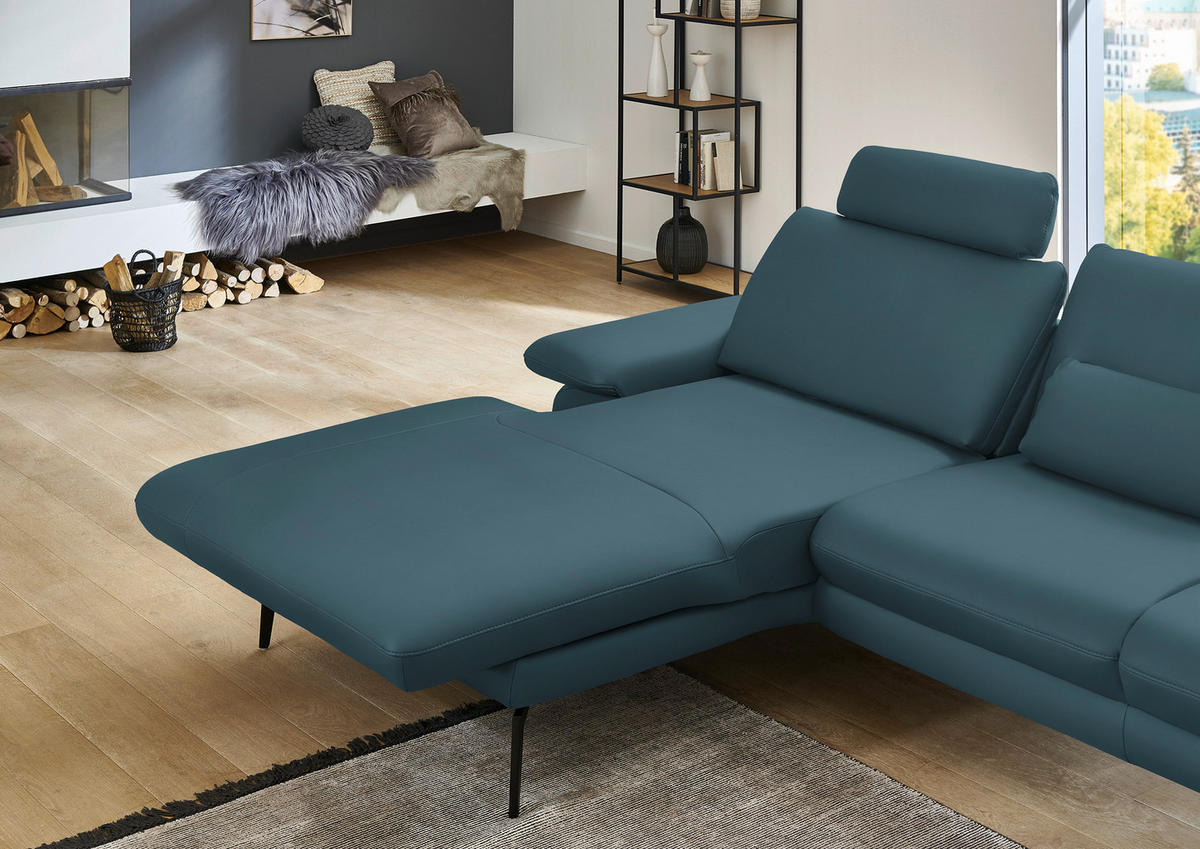 ECKSOFA in Echtleder Blau  - Blau/Schwarz, Design, Leder/Metall (180/310cm) - Dieter Knoll