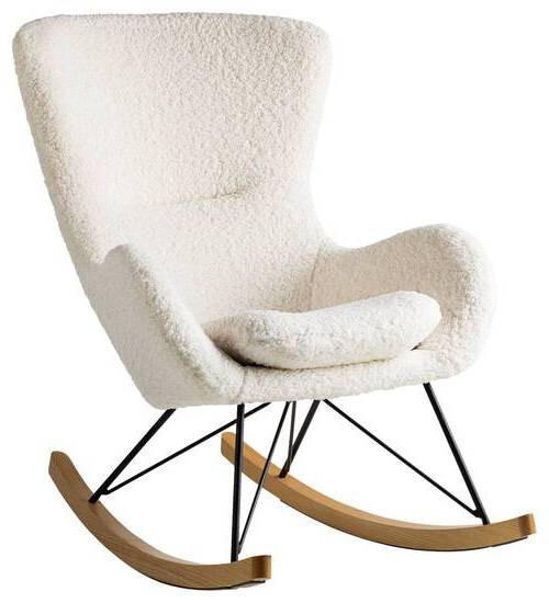 GUNGFÅTÖLJ i teddy tyg vit  - vit/svart, Modern, metall/trä (76/103/100cm) - home24